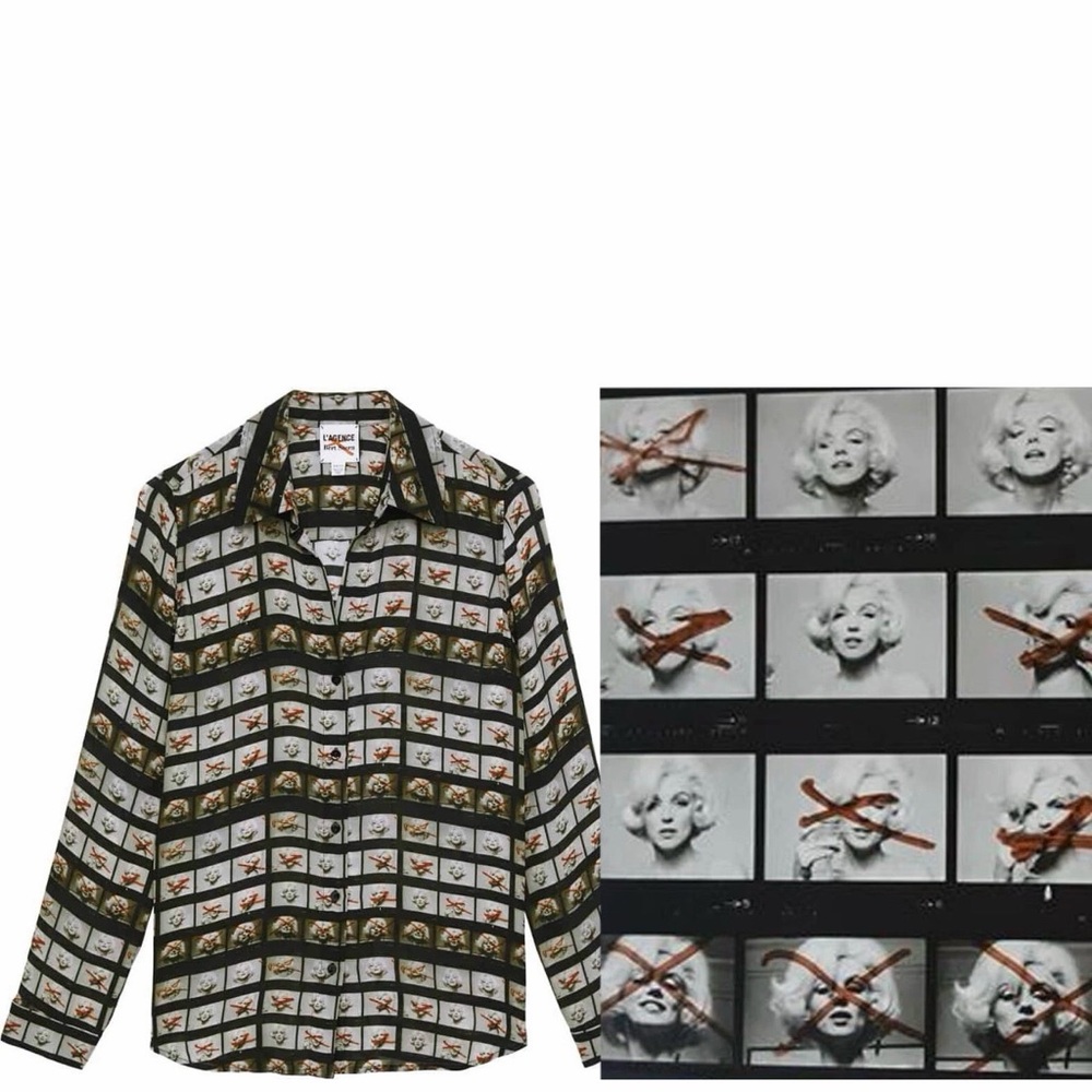 L'AGENCE Bert Stern Collab Marilyn Monroe Film Strip Motif Blouse - Rare! SZ M - Picture 3 of 5